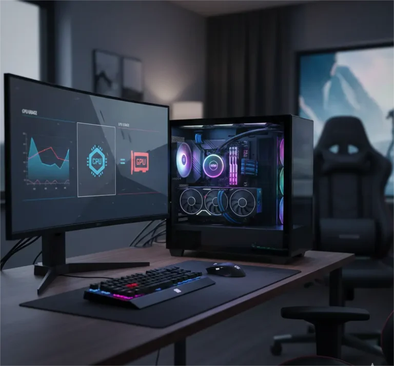 CPU and GPU monitoring screen showing how bottleneck calculators estimate performance