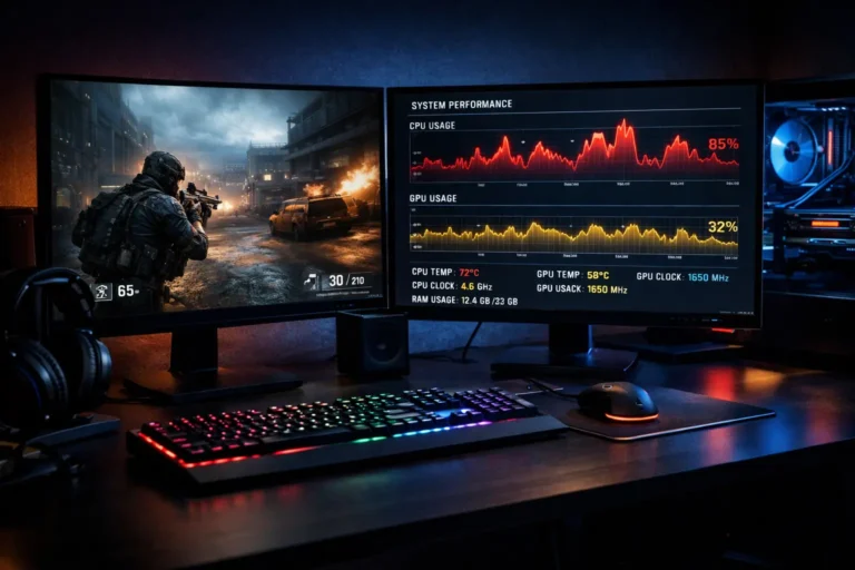 CPU bottleneck settings shown with gaming performance overlay and high CPU usage graph